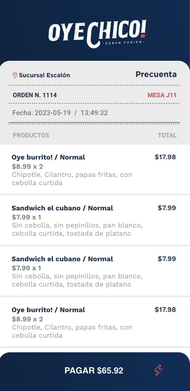 Oye Chico — app de pedidos